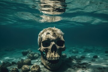 human skull in the sea