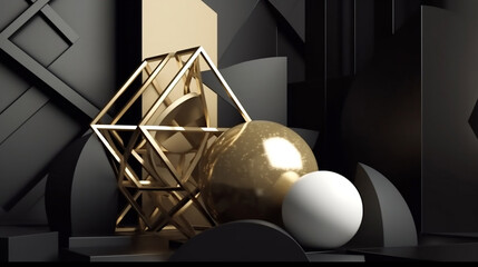 Geometric composition, 3d render, Gold