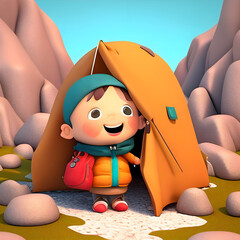 Credible_Hiking_and_camping_mountain_smiling_volumetric