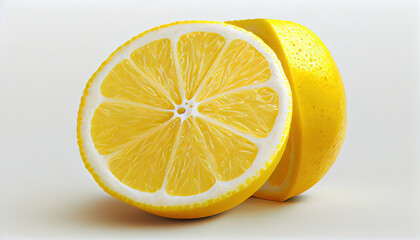 Fresh Group of Whole and Cut or Off Yellow Lemons Fruit White Background AI Generative