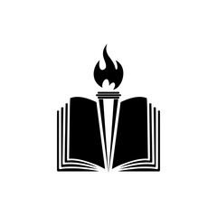Book and torch education or library logo university icon isolated on transparent background