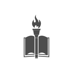 Book and torch education or library logo university icon isolated on transparent background