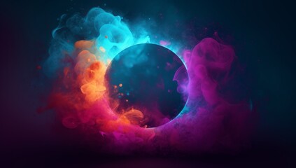 Obraz premium Dreamy Smoke Circle on Dark Background, Generative AI