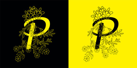 A yellow and black logo with letter 