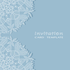 Lace Invitation Card template with mandala element. Doodle line pattern. Decorative openwork filigree art background for Wedding, Valentine's day greeting card, Birthday Invitation