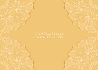 Invitation or Card template with lacе frame border, doodle line pattern, mandala element. Decorative openwork filigree art background for Wedding, Valentine's day greeting card, Birthday Invitation