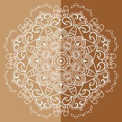 Mandala isolated design element, geometric line pattern. Stylized floral round ornament. Doodle art for textile fabric or paper print. Lace background. Hand drawn vector illustration