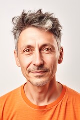 Obraz premium Caucasian mixed race man head shot portrait over white background. Generative AI vertical shot