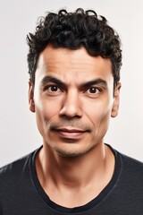 Obraz premium Latin American man head shot portrait over white background. Generative AI vertical shot