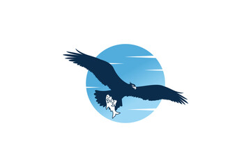 Vector logo design of an oyster eagle or bald eagle flying clutching a fish - Powered by Adobe
