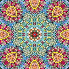 Abstract hand drawn seamless mandala pattern. Decorative stylized floral geometric background. Tribal ethnic ornate decoration. Arabic, indian, turkish ornament. Colorful repeating doodle texture