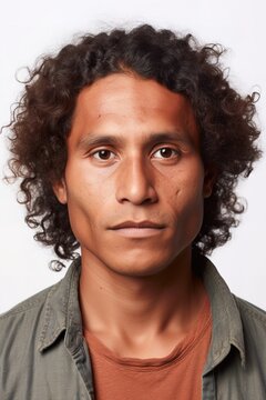 Young adult Australian aboriginal man over white background. Generative AI vertical shot