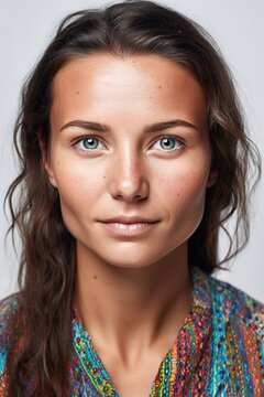Attractive young Russian woman portrait over white background. Generative AI vertical shot