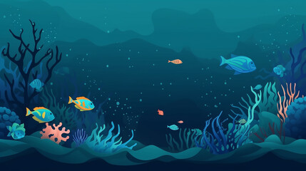 Naklejka na ściany i meble Deep sea world, cartoon style, banner design. Generative AI
