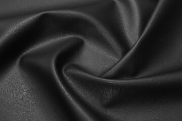 black artificial leather with waves and folds on PVC base
