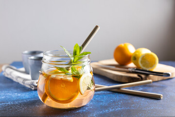 Homemade refreshment with fruit.