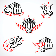 Bowling label and element set. Collection element bowling. Vector