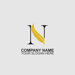 Elegant letter N  with feather logo design.