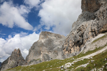 alpine panorama of the dolomite alps in italy in summer near the village of San martino di Castrozza