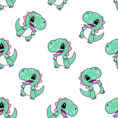 seamless pattern with funny dinosaur 