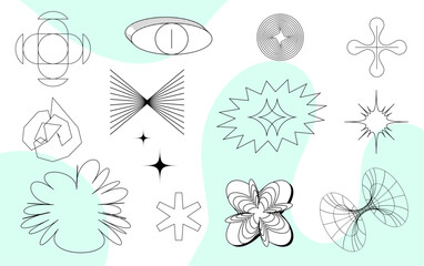 Universal trendy Y2K abstract geometric shapes. Set with random brutalism poster shapes. Y2K Grunge.