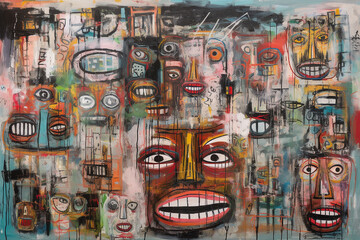 Fototapeta premium Bright abstract painting of various portraits.