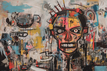 Obraz premium Bright abstract painting of various portraits.