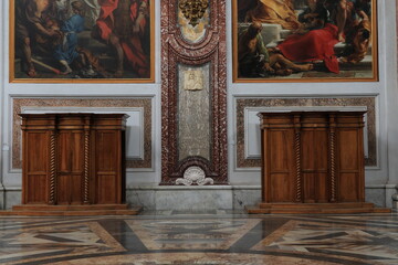 Fototapeta na wymiar Santa Maria degli Angeli e dei Martiri Basilica Interior Detail with Wooden Doors in Rome, Italy