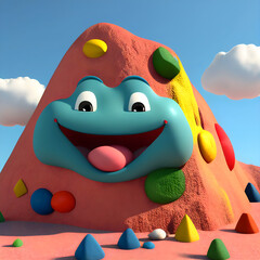 Credible_A_Mountain_for_climbing_with_grips_smiling_volumetric