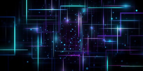 Fototapeta premium Superflat-style Kinetic Blue Lights and Lines on Dark Background, Generative AI