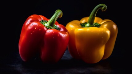 Fresh bell peppers on dark background. AI generated