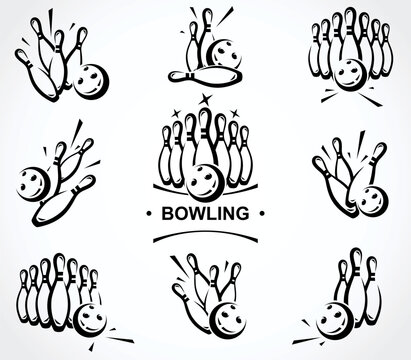 Bowling label and element set. Collection element bowling. Vector