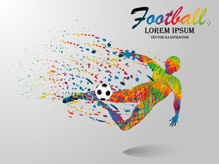 Obraz premium Visual drawing man playing sport soccer of side view, healthy lifestyle and sport concepts,abstract soccer game colorful vector illustration