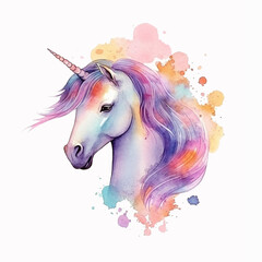 Fototapeta na wymiar Cute unicorn watercolor paint