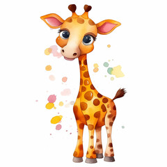 Cute giraffe cartoon watercolor paint