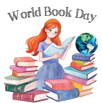 World book day watercolor paint ilustration 
