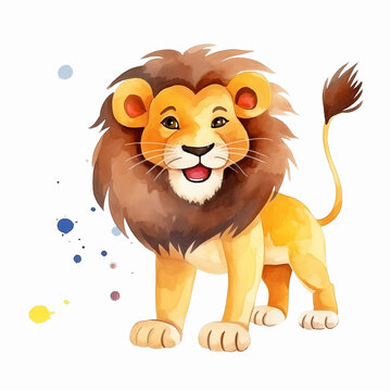 Cute cartoon lion watercolor paint 