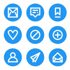 mail icon set, chat icon set, massage icon set with blue color background 