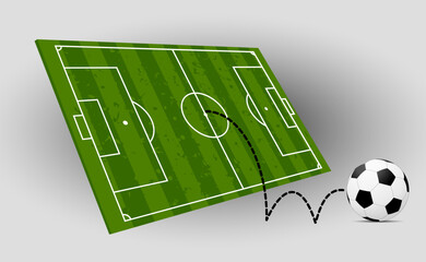 Visual drawing football and football field or soccer field with light black and white background for vector illustration, set