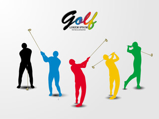 Visual drawing of character golfers are golfing and golf club beautiful start step by step to hitting on white background for vector illustration, exercise golf sport concept