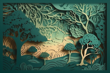 Paper cut style, world environment and earth day concept, Beautiful tree of life, sacred symbol, generative ai
