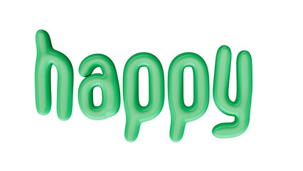 isolated green lowercase text: HAPPY , in shape of balloons