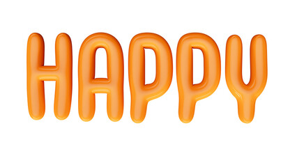 isolated orange uppercase text: HAPPY , in shape of balloons