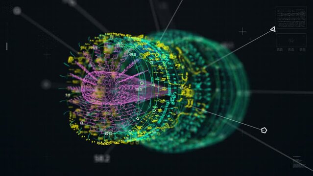 Aiircraft Engine wireframe animation. HUD Technology Rotation and Scanning