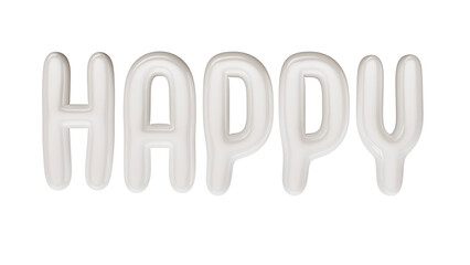 isolated white uppercase text: HAPPY , in shape of balloons
