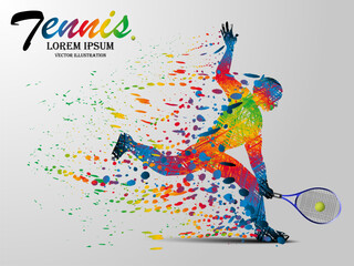 Fototapeta na wymiar Visual drawing tennis sport and runner at fast of speed on stadium , colorful beautiful design style on white background for vector illustration, exercise sport concept