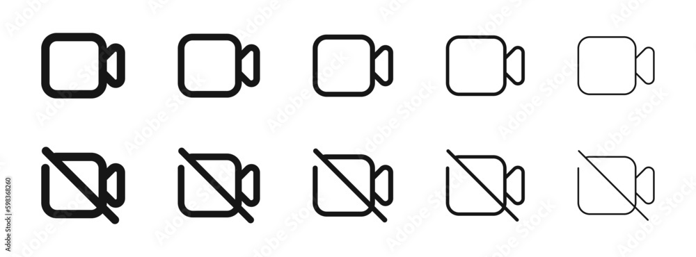 Poster video camera icon for streaming video off disable icons, vector video call sign button. camera recor