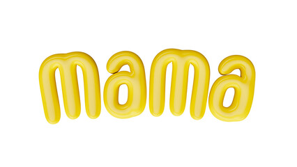 isolated Spanish  yellow lowercase text: mama , in shape of balloons