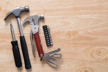 Background of builder tools with copy space in the right