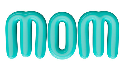 isolated cyan lowercase text: mom , in shape of balloons